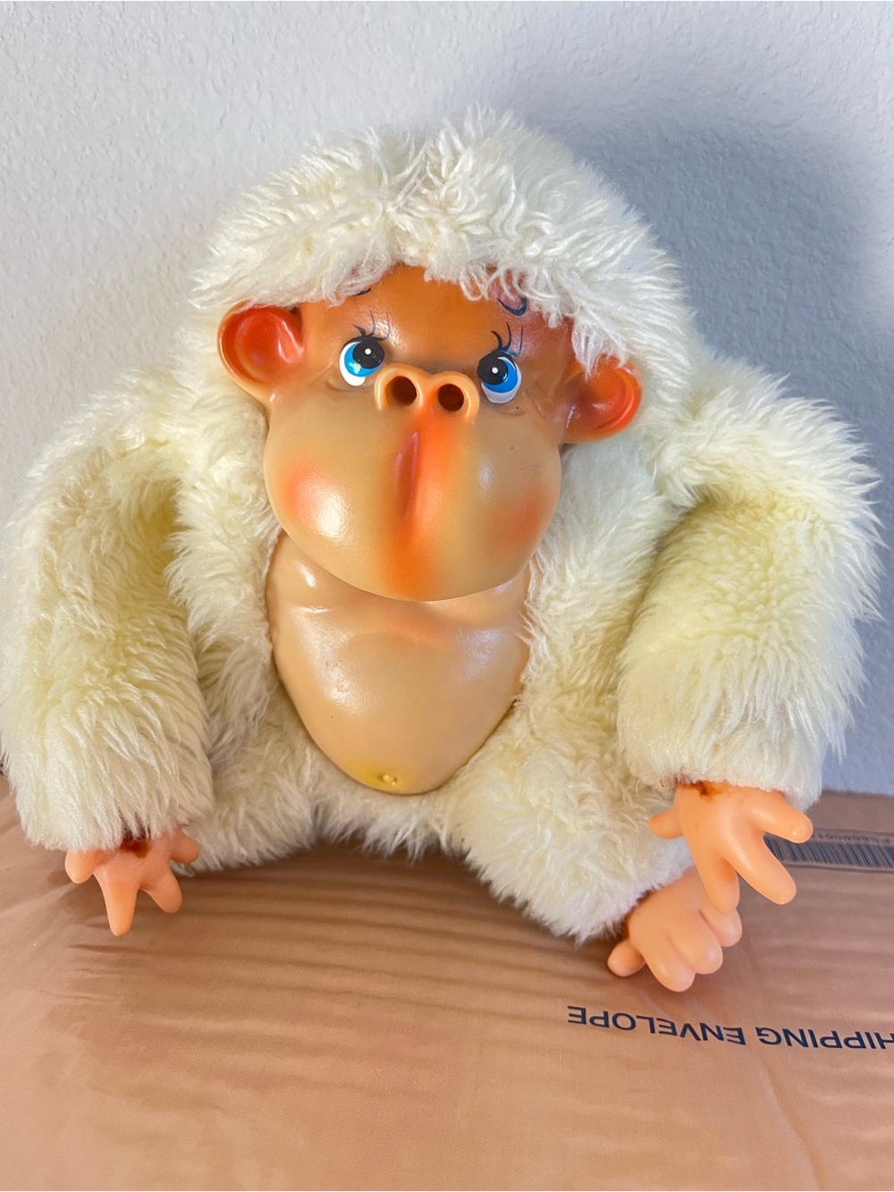 Vintage 1970’s Commonwealth Rubber Face Gorilla Plush White Monkey Thumb Sucker